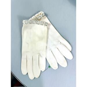 Vintage off white evening gloves with rhinestone detail